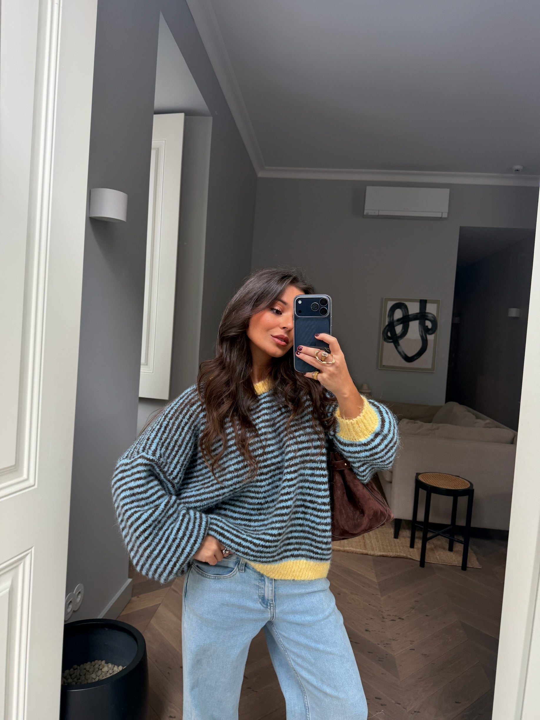 Lola Sweater Blue and Brown with Yellow Details - Shipping 28/01