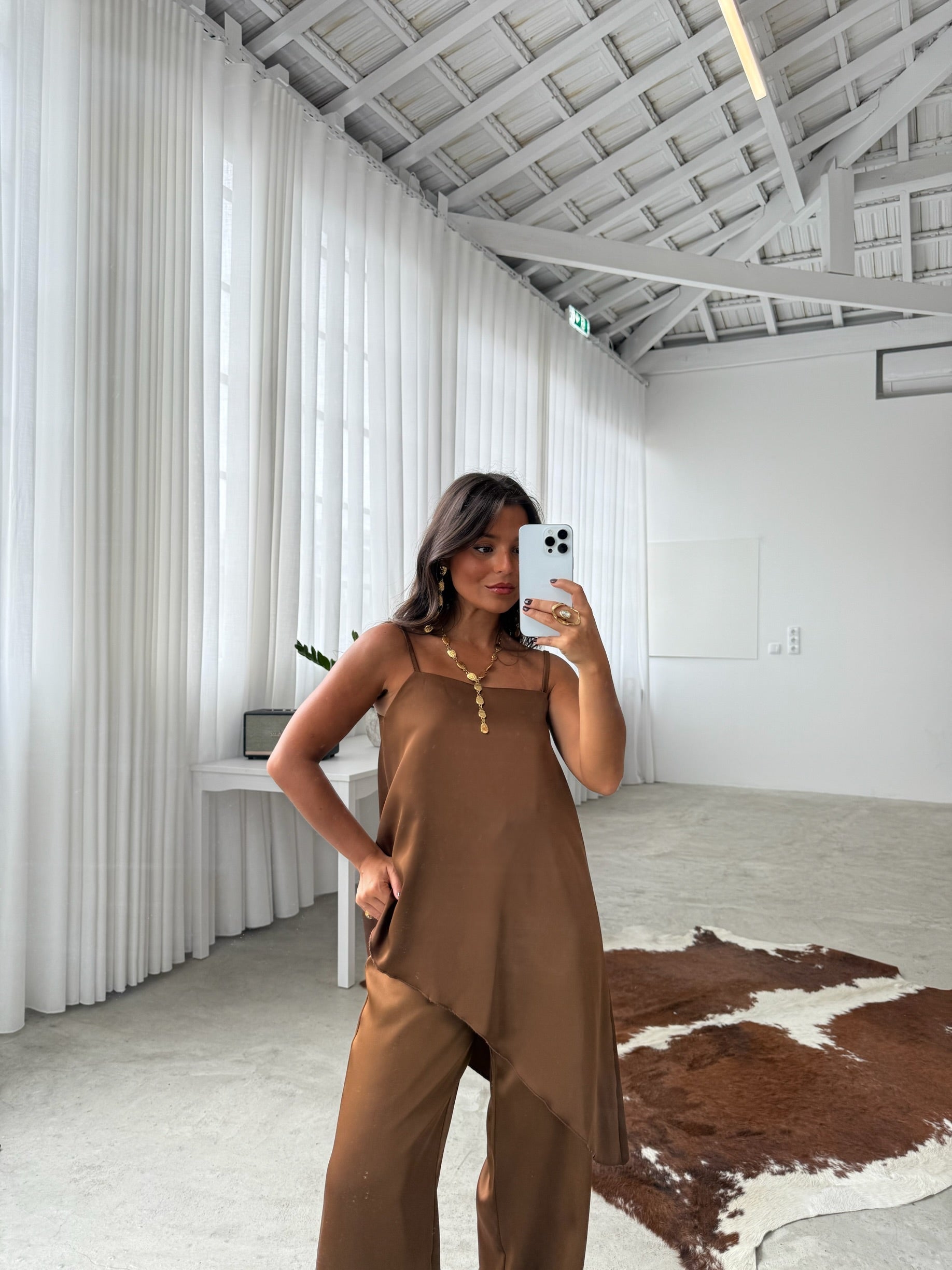 Mocha Brown Satin Set